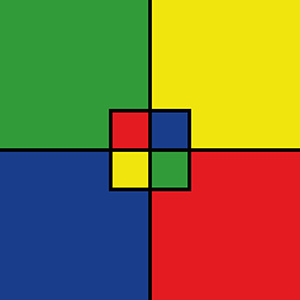 Groen, geel, rood en blauw vierkant